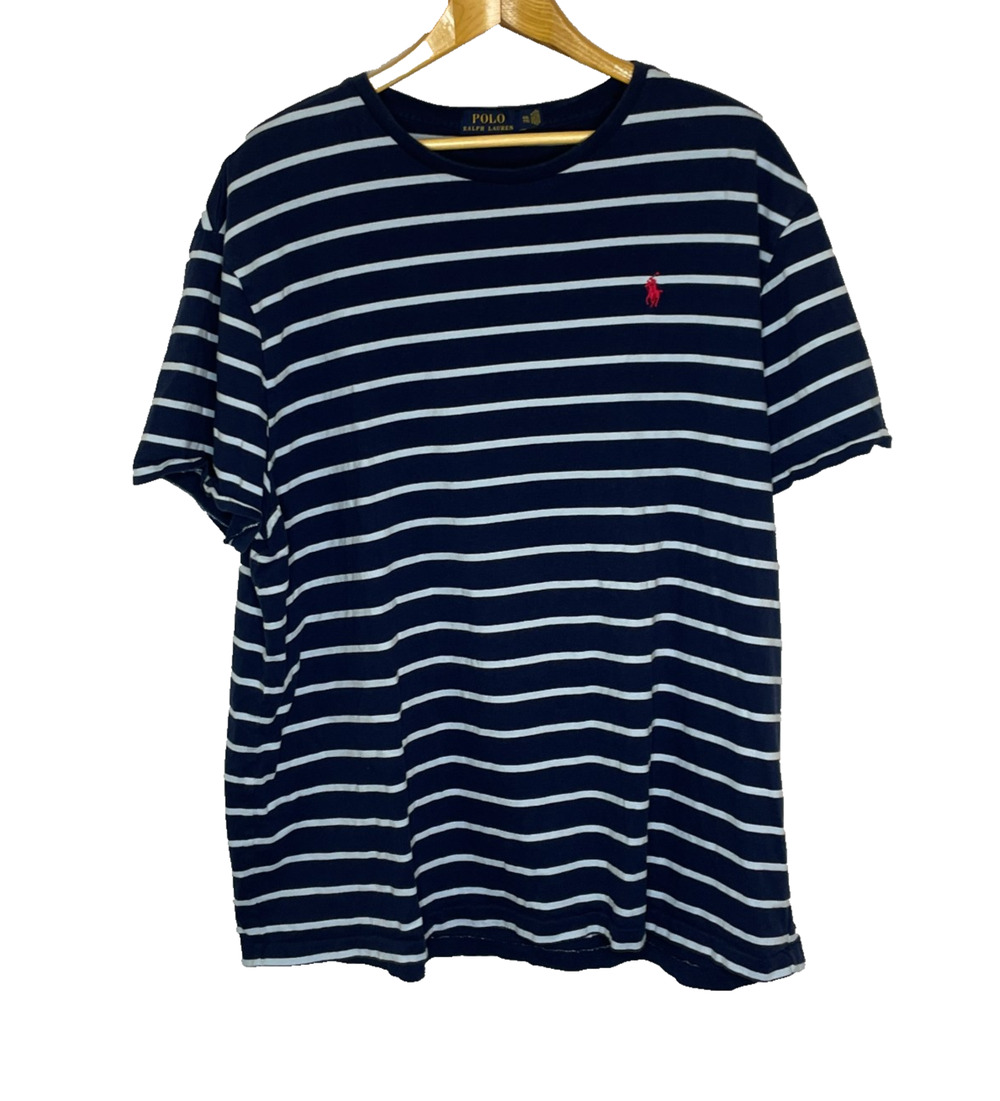 Men's XXL Polo Ralph Lauren Blue Stripe Cotton Crewneck Short Sleeve shirt